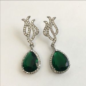 Emerald green rhinestone formal dangle earrings